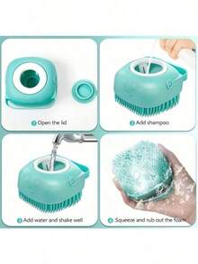 1pc A Practical Pet Cleaning Tool! Blue Green Silicone Shower Brush With Built-In Shower Gel Compartment, Bristles Massage And Stain Removal, Essential For Pet Bathing - Baby Pink - View 6