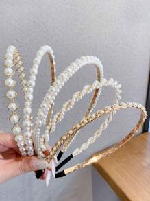 5 件简约珍珠发带，甜美仿珍珠头带，优雅百搭，仙女般的魅力，高冠头饰的压脸发饰 - 彩色 - 查看 2