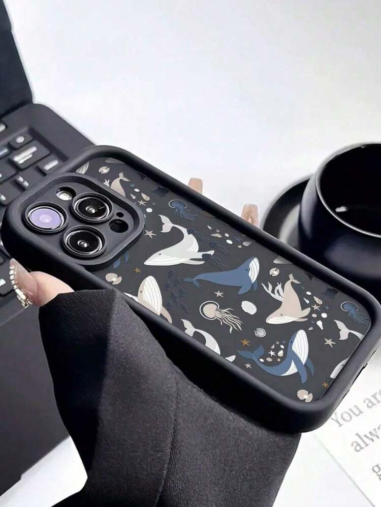 1pc Funda de Teléfono con Estampado de Ballena Engrosada, Anticaída, Compatible con Dispositivos Apple y - Multicolor - Añade 3