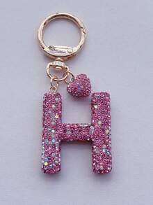 1 件粉色软陶瓷水钻镶嵌字母钥匙扣可爱个性吊坠女士包包配件汽车钥匙扣爱心装饰礼物送给妈妈和朋友情人节圣诞节万圣节配饰