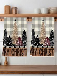 2 piezas Toallas de mano navideñas, diseño de patrón de Papá Noel y muñeco de nieve a cuadros rojos, paños de cocina, trapos de limpieza de cocina, decoración de cocina y comedor, suministros para fiestas al aire libre, adecuados para decoración navideña de cocina y baño, regalo de Adviento, sorpresa navideña