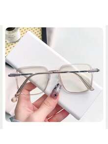 1 件超浅棕色方形框架眼镜，透明眼镜框，适合女士大脸，透明眼镜配件 - 灰色 - 查看 2