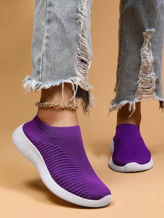 Women's Solid Color Mesh One-Piece Casual Fashion Minimalist Sneakers, Breathable Non-Slip Comfortable Lightweight Flat Shoes, Women Shoes, Sports Shoes, Slip-On Shoes, Women Shoes, Women Sports Shoes, Running Shoes