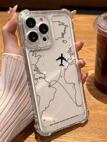 Travel Phone Case 1pc Tpu Four Corners Thickened Airplane Pattern Anti-Fall Phone Case, Suitable For IPhone17/IPhone17 Air/IPhone17 Pro/IPhone17 Pro Max/16 Pro Max/15 Pro Max/14 Pro Max/13 Pro Max/12 Pro Max - Trong sáng - Xem 4