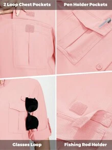 Cavva 女式速干防水钓鱼衬衫，轻盈透气，网状纹理，略宽松版型，可变换卷起袖子，2 个魔术贴胸袋，鱼竿固定贴片，可调节纽扣袖口，户外徒步休闲