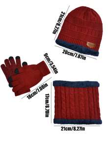 3pcs Kids Winter Hat, Scarf And Gloves Set, Knitted Beanie Hat And Scarf, Suitable For 3-12 Years Old Children - Burgundy - View 7