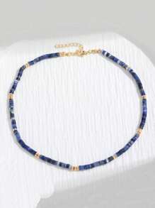 1pc Colorful Stone Beaded Necklace, European Simple Vacation Style Artificial Crystal Clavicle Chain - Multicolor - View 1