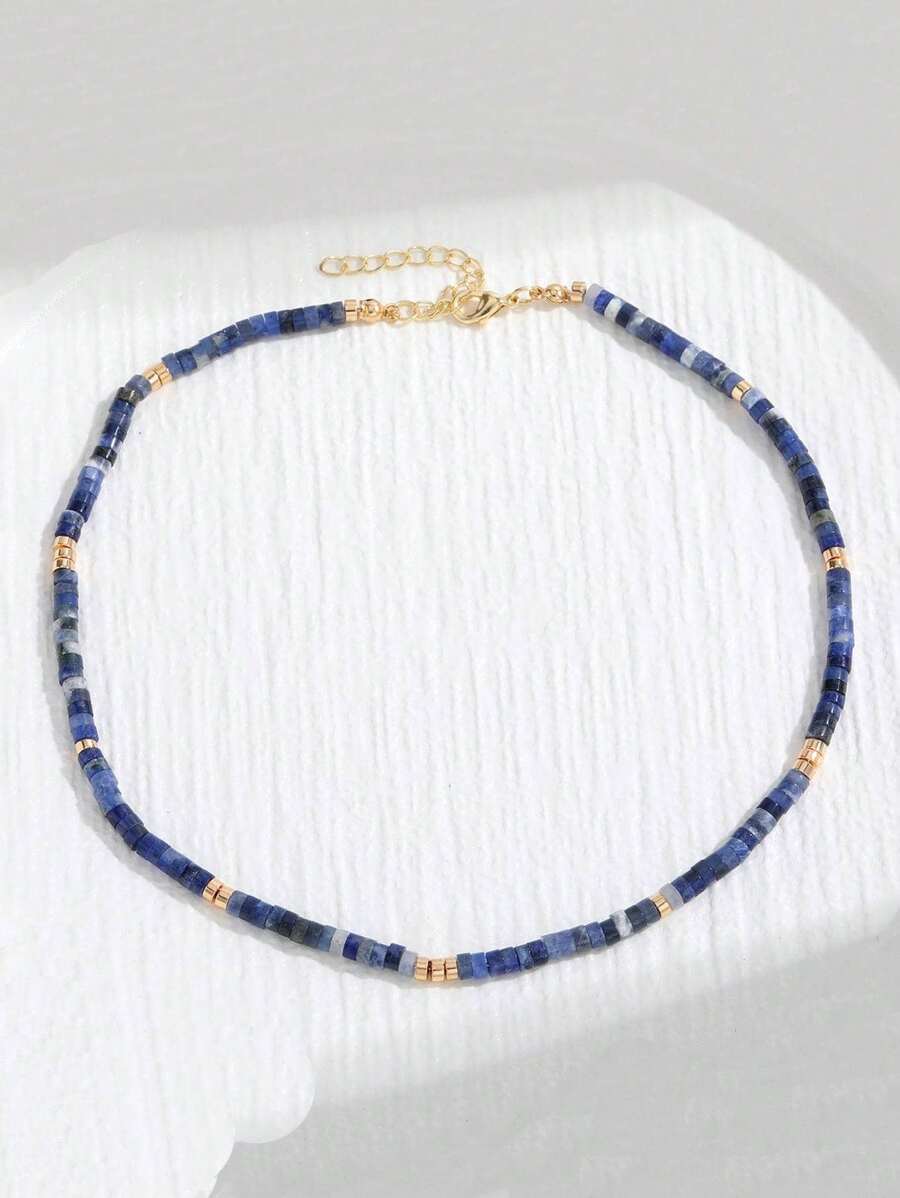 1pc Colorful Stone Beaded Necklace, European Simple Vacation Style Artificial Crystal Clavicle Chain - Multicolor - View 1