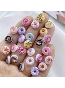 30/60/100pcs 8mm Mini Cartoon Donut Resin Craft Embellishments - Colorful Flat Back Decorations For Scrapbooking, Nail Art And Wedding Decor, Assorted Food Themed Handmade Accessories - Multicolor - View 11