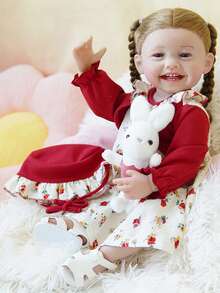 Brastoy Silicone Reborn Baby Doll Realistic 55cm Clothes Set Bottle Pacifier Plush - Màu Hồng baby - Xem 8