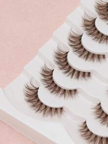 7对棕色睫毛透明茎漫画风格自然仿真新手睫毛五对套装棕色化妆工具产品佩戴舒适手工上睫毛翼状尾眼拉长自然逼真睫毛全条睫毛持久浓密流行化妆美容工具 - 自然纖長款 - 查看 4