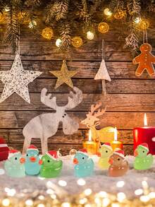 1/10/20/30/100pcs Christmas Hat Color Glow In Dark Duck, Christmas Mini Duck, Mini Luminous Resin Ducks For Crafts, Car Diy Creative Ornament, Cute Creative Handmade Duckling,Colorful Tiny Ducks Glow In The Dark Miniature Figures,Vibrant, Collectible, And Adorable Party Favors, Goody Bag Stuffers, And Easter Gifts,Christmas, Christmas Decorations, Christmas Gifts. - Multicolor - View 2