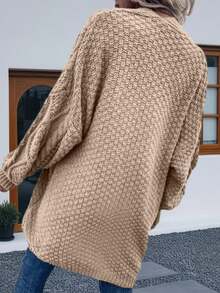 Womens Oversized Open Front Cardigan Sweaters Cable Knit Lantern Sleeve Chunky Knit Coats - 卡其色 - 查看 3