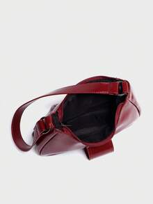 Fashionable Retro Wine Red Crescent Bag, Y2K Babe Shoulder Bag, Ruched Cloud Bag Design, Soft Leather Underarm Shoulder Bag, Street Style - Burgundy - View 6
