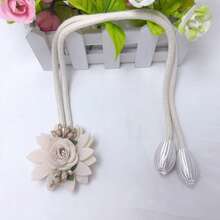 New Elegant Floral Curtain Tiebacks - Adjustable, 4 Colors (Pink, Blue, White, Champagne) Available, Graceful Wheat Flower Curtain Tie Backs - Luxury Adjustable, Decorative, Suitable For Bedroom And Dining Room, Modern Style, Golden Trim, Curtain Decor | Floral Decor |, With Tassels, Polyester Rope, Bedroom And Dining Room Decor, Living Room Curtains - Multicolor - View 5
