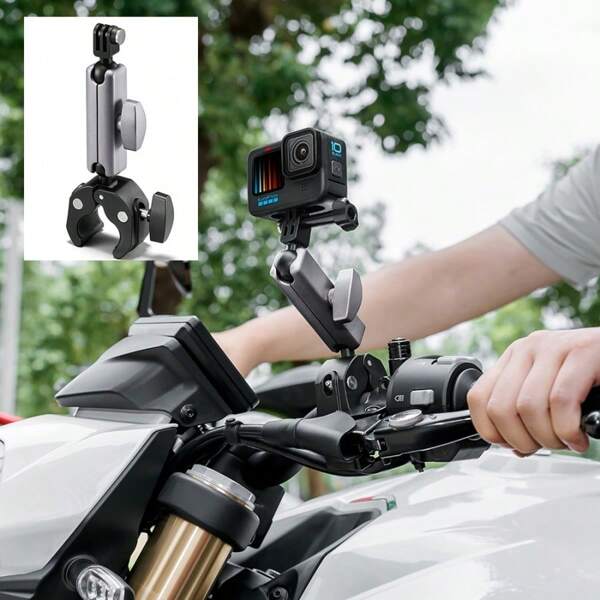 One Piece, Action Camera Bicycle Mount Riding Bracket/ABS Material + Insta360X3 Compatibility, Stable Anti-Shake Design/ + Universal Installation For Bicycle & Motorcycle Handlebars, Multi-Angle Adjustment/Outdoor Cycling Shooting Accessory