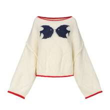 2025 Herbst/Winter Neue Mode Retro Farbblock Jacquard Design Oversized Loose Strick Grafik Pullover Damen, Tierprint Basic Tops, Ausgeh Tops, Herbst Damen Kleidung, Modest Damen, Party Damen, Y2K Damen, Tops für Ausgehen, Konzert Damen, Date Night Damen