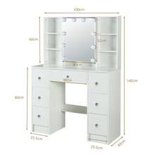 Makeup Dressing Table Set With Mirror &Push-To-Open Door 7 Drawers Vanity Desk - White - View 9