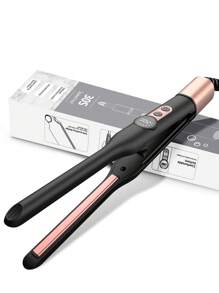 ATOPSKINS Mini ferro da stiro, tensione 110-240V, adatto per frangia e capelli corti - display LCD della temperatura, piastra lisciante, struttura, essenziale per il ritorno a scuola (design minimalista nero e oro)