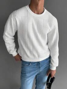 男士复古提花卫衣，秋季款，长袖上衣 - 白色 - 查看 2