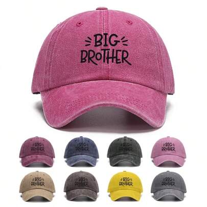 Vintage Washed Baseball Cap – Big Brother Printed Lettering | Adjustable Casual Hat For Family & Street Style