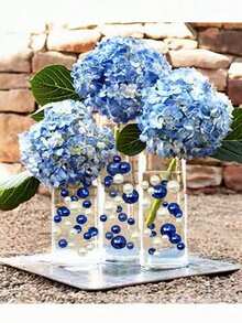 200 克无孔人造浮珠，混合尺寸 10 毫米/16 毫米/20 毫米，用于花瓶填充物、婚礼装饰、浮动蜡烛装饰、家居中心装饰，适合 DIY 婚礼、生日、主题派对、万圣节、圣诞节中心装饰（包括水珠） - 藍色 - 查看 4