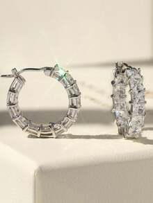 Winglove 1 Pair Exquisite 925 Sterling Silver Cubic Zirconia Earrings, Luxury Jewelry Gift For Women - Square Earrings - View 6