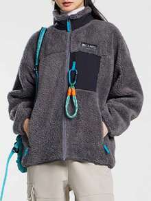 CAMEL CROWN 休闲保暖抓绒外套，情侣加厚抓绒外套，秋冬季 - 深灰 - 查看 1