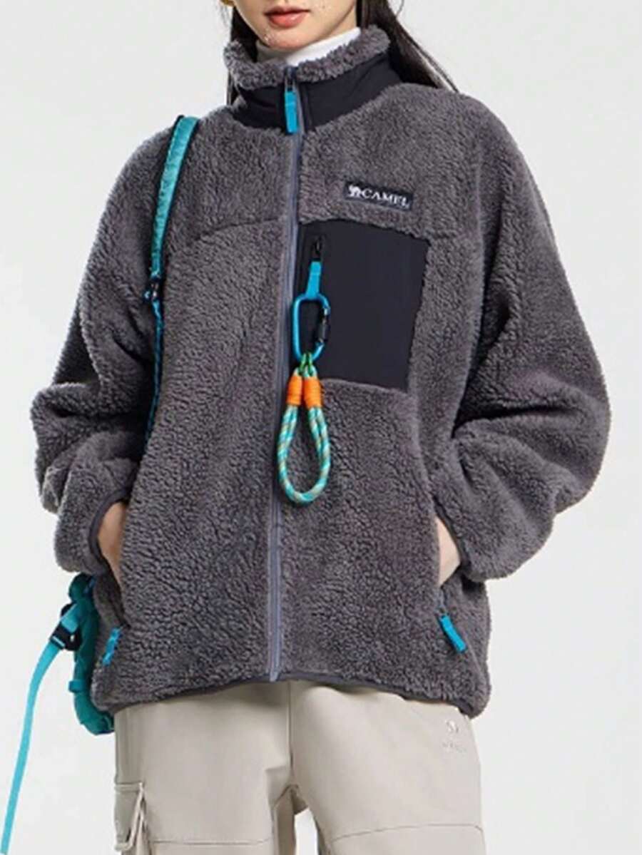 CAMEL CROWN 休闲保暖抓绒外套，情侣加厚抓绒外套，秋冬季 - 深灰 - 查看 1