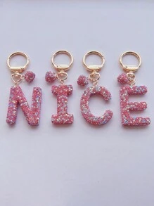 1 件粉色软陶瓷水钻镶嵌字母钥匙扣可爱个性吊坠女士包包配件汽车钥匙扣爱心装饰礼物送给妈妈和朋友情人节圣诞节万圣节配饰