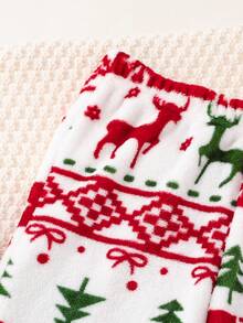 Mädchen modische und lässige Weihnachts-Plüsch-Muster bedruckte Hauskleidung Hose, weich, warm und bequem, gerade geschnittene Hose, sehr geeignet für Winterfeste, Partys und Zusammenkünfte