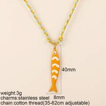 波西米亚风格彩色鱼吊坠链项链手工绳项链，适合作为度假配饰、约会、礼物