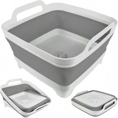 2.4 Gal (9L) Collapsible Kitchen Sink Basin – Foldable Silicone Dishwashing Bowl For Camping, RV, Space-Saving & Easy To Store – Drain Plug & Portable Design Home Decor, Party Storage, Christmas Storage, New Year Storage