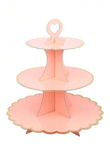1PC 3-Tier Cupcake Stand Cardboard Round Cake Stand Dessert Tower& Food Display Stand With Gold Scalloped Edge For Birthday Party Favors Wedding Decor Back To School, Afternoon Tea, Wedding, Party