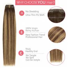 Human Hair Seamless Hair Extensions Clip In Balayage Chocolate Brown Mixed With Caramel Blonde Invisible Clip In Hair Thick Human Hair - S4/27 - View 6
