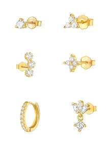 6 件精美 24K 镀金方晶锆石耳环女士耳环套装 - 6pcs/set - 查看 5