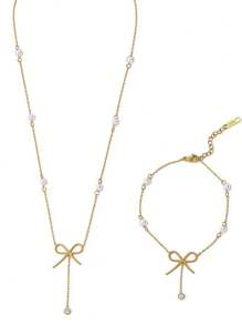 1 Peça de Colar Design de Nicho Ins, Colar e Pulseira com Laço e Borla, Uma Corrente de Clavícula Famosa na Internet, Elegante e da Moda, Adequada para Senhoras Usarem no Dia a Dia e em Festas.