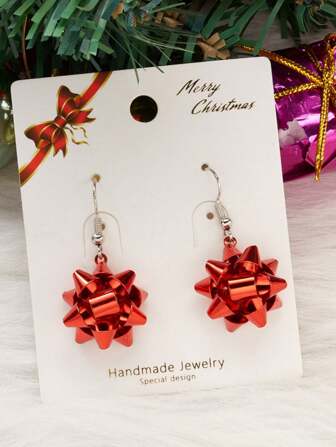 1 Pair Fashionable Personalized Red Metal Design Women Earrings, Christmas Accessories (No Card)