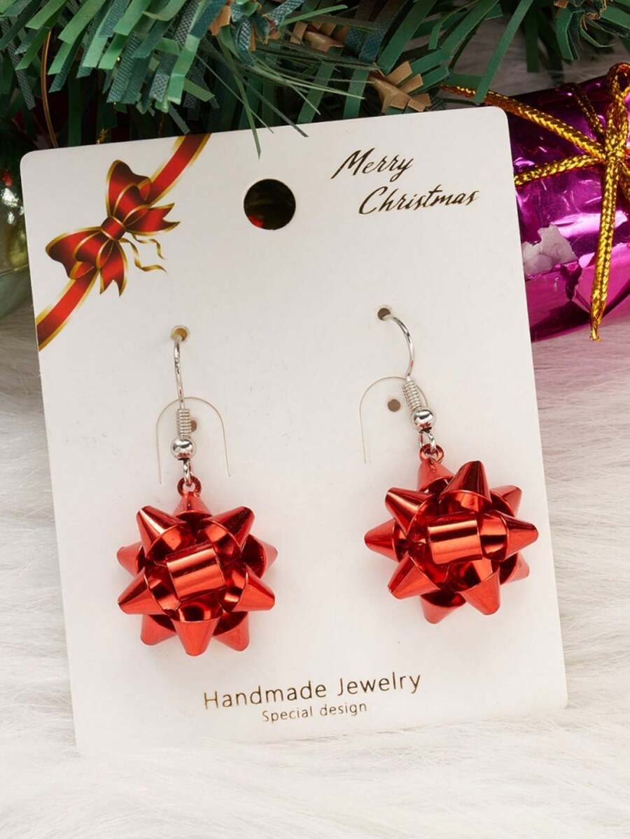 1 Pair Fashionable Personalized Red Metal Design Women Earrings, Christmas Accessories (No Card) - Red - View 1