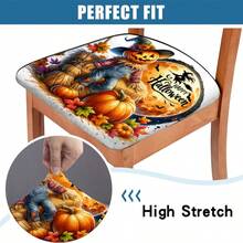 1/4/6/40pcs Halloween Themed Scarecrow And Pumpkin Printed Removable Full-Cover Stretchable Milk Fiber Fabric Chair Covers ,Restaurant Chair Covers - Square Chair Cushion Covers For Restaurant Kitchen Dining Hotel Seat Covers Removable Soft Cushion Chair Covers