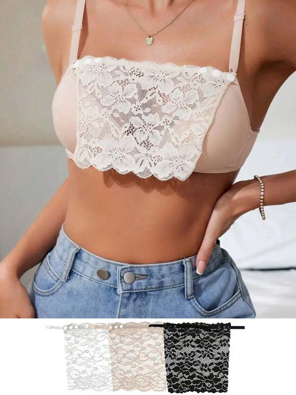 1 pieza de base antirreflectante de encaje, decoración de encaje hueco de moda para mujeres, sujetador sexy antideslizante de una sola pieza, con diseño de cuello postizo, adecuado para escote en V, vestidos, trajes, uso al aire libre.