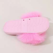 Women's Faux Fur Slides, Open Toe Cute Fur Slippers, Indoor Or Outdoor Comfortable Furry Slide Summer Sandals -Pink - Hồng - Xem 5
