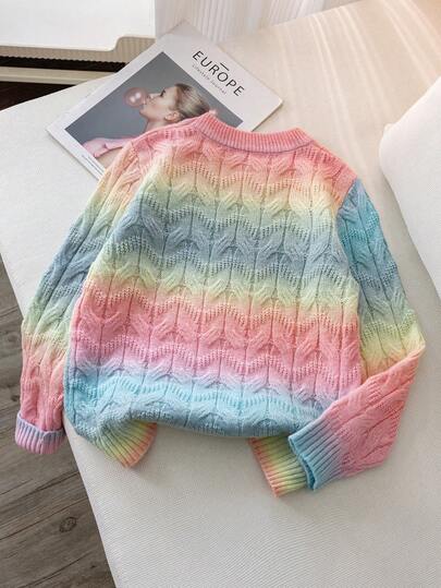 Tween Girls Ombre Knit Pullover Sweater, Cute Style Suitable For Vacation, Daily Wear, Spring, Autumn, Winter