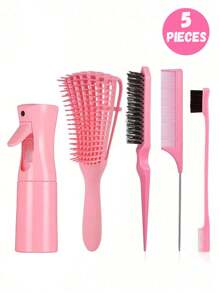 5/3/1 Peça Conjunto de Escovas com Nó, (6,8 oz/200 ml) Garrafa de Spray com Névoa Fina Contínua, Escova com Nó em Forma de Concha Preta Adequada para Cabelo de Meninas, Escova Lúdica com Borda de Pente com Cauda de Rato, Adequada para Design de Penteados e Cabeleireiros
