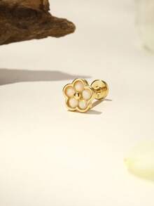 EleRunis 1 件 925 纯银蛋白石花朵平背耳轮耳钉精美珠宝适合日常佩戴婚礼派对订婚周年纪念情人节