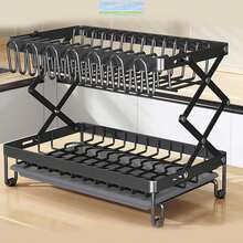 2 Tier Dish Drying Rack With Drainboard & Cutlery Holder For Kitchen Counter Organizer - Black - View 6