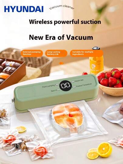 HYUNDAI 60kPa Precise Suction Wireless Vacuum Sealer, 4-In-1 Food Sealer With 5 Vacuum Bags Included, Dry & Wet Food Modes, Compact & Portable For Travel & Camping