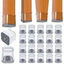 4/12/20/24pcs Square Chair Leg Floor Protectors - Silicone Furniture Pads, For Hardwood And Tile Floor Protection, Anti-Slip Chair Leg Covers, Transparent Polished Finish, Noise-Reducing And Scratch-Resistant Chair Leg Protectors