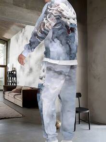 Conjunto de sudadera y pantalón de chándal con estampado de dragón 3D para hombre, conjunto informal para exteriores y entrenamiento, primavera/otoño