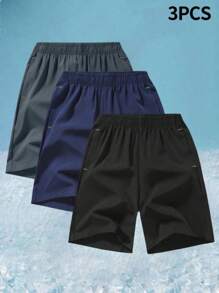 3 件套青少年男童运动短裤，夏季超轻速干短裤，时尚休闲跑步健身短裤，沙滩短裤